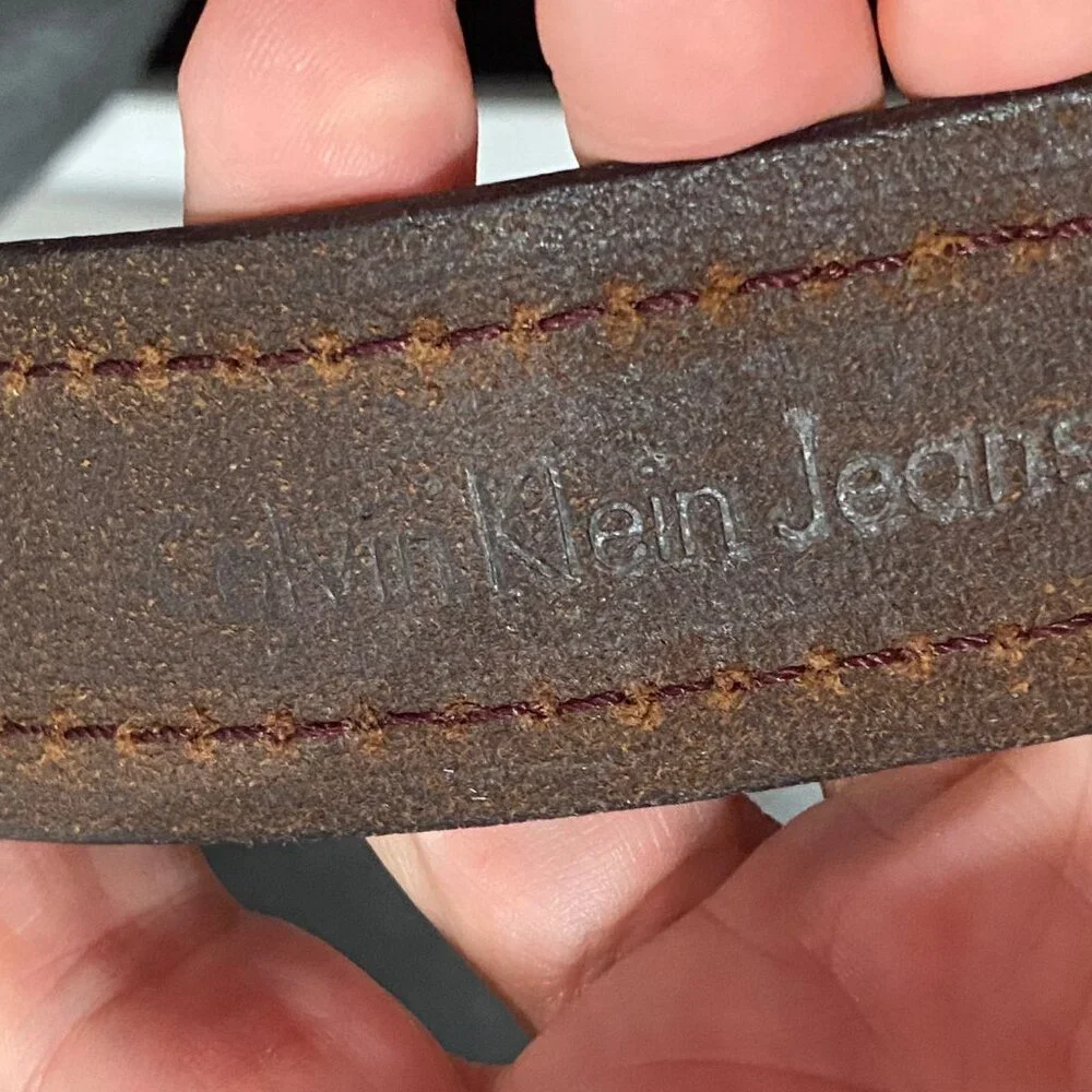 Men New Calvin Klein Jeans Minimalist Office Classic Brass Buckle Leather Belt L